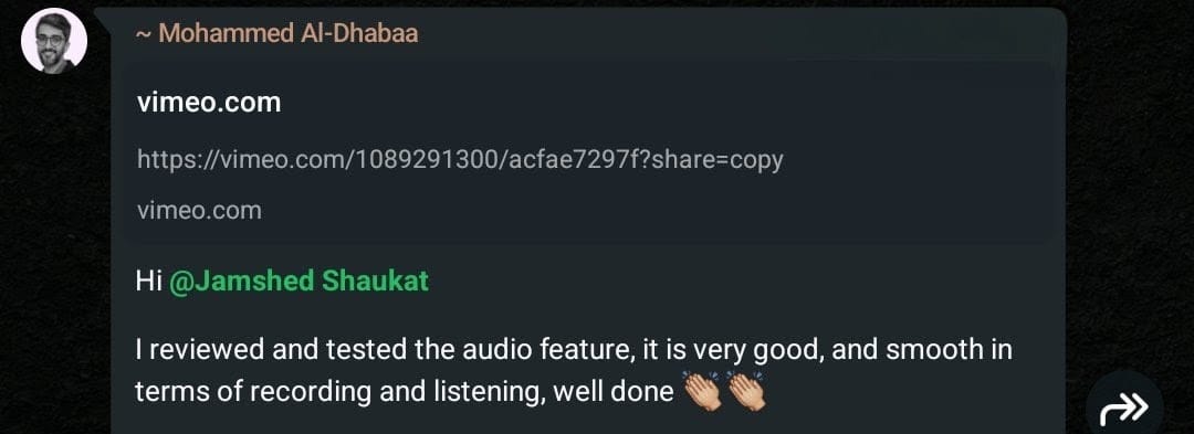 Client review message screenshot